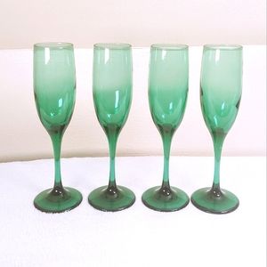 4 Green Champagne Glasses